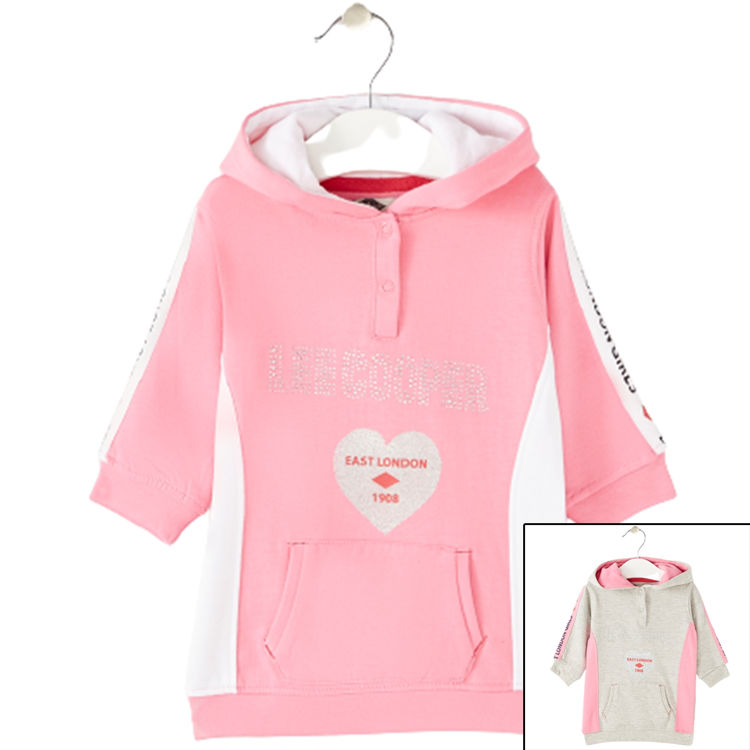 Picture of LC11390-LEE COOPER GREY / PINK HOODY FLEECY DRESS 6-24/36M